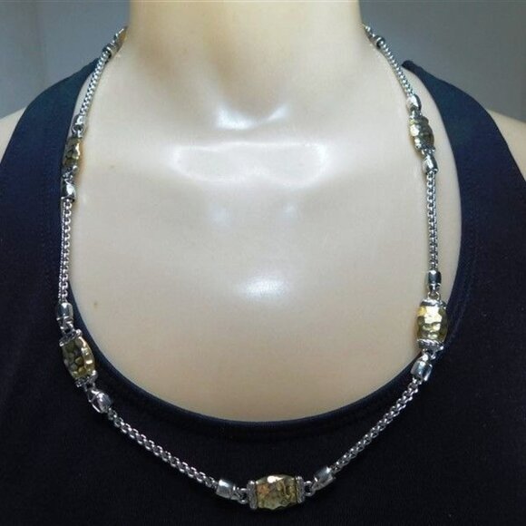 131/131 Silver and Goldtone Fashion Necklace 22in - Picture 1 of 4